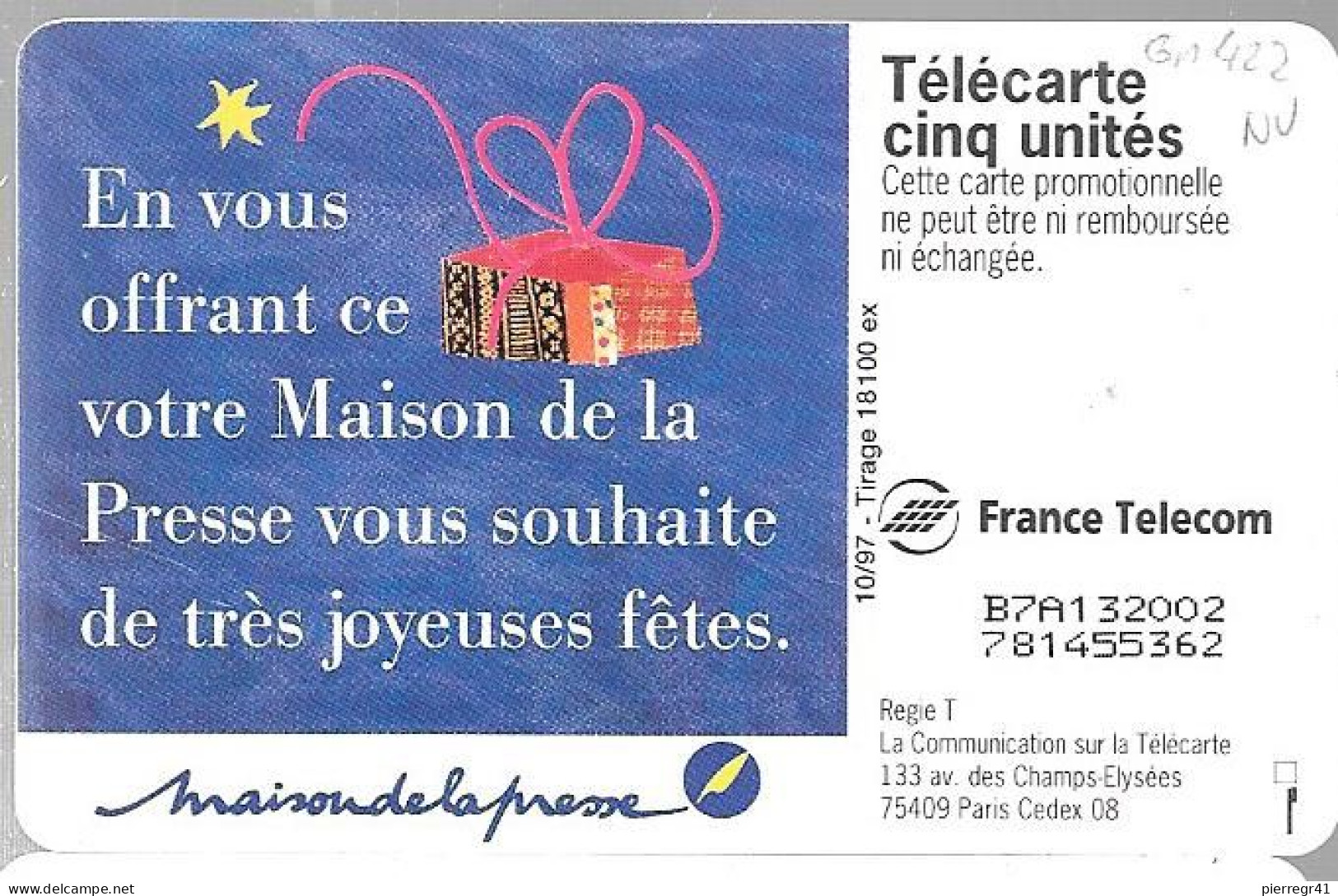 CARTE-FR-PRIVEE-Gn422-10/97-GEMB-MAISON  PRESSE-Neuve-SérieN°32002- TBE - 5 Eenheden