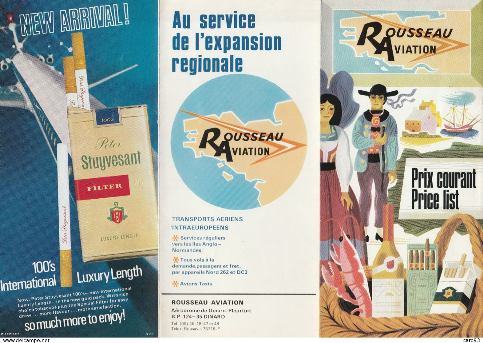 Rousseau Aviation Dinard Dépliants Des Prix Courants Années 70 (?) (avec Publicité Cigarettes Stuyvesant Et Rothmans) - Sports & Tourisme