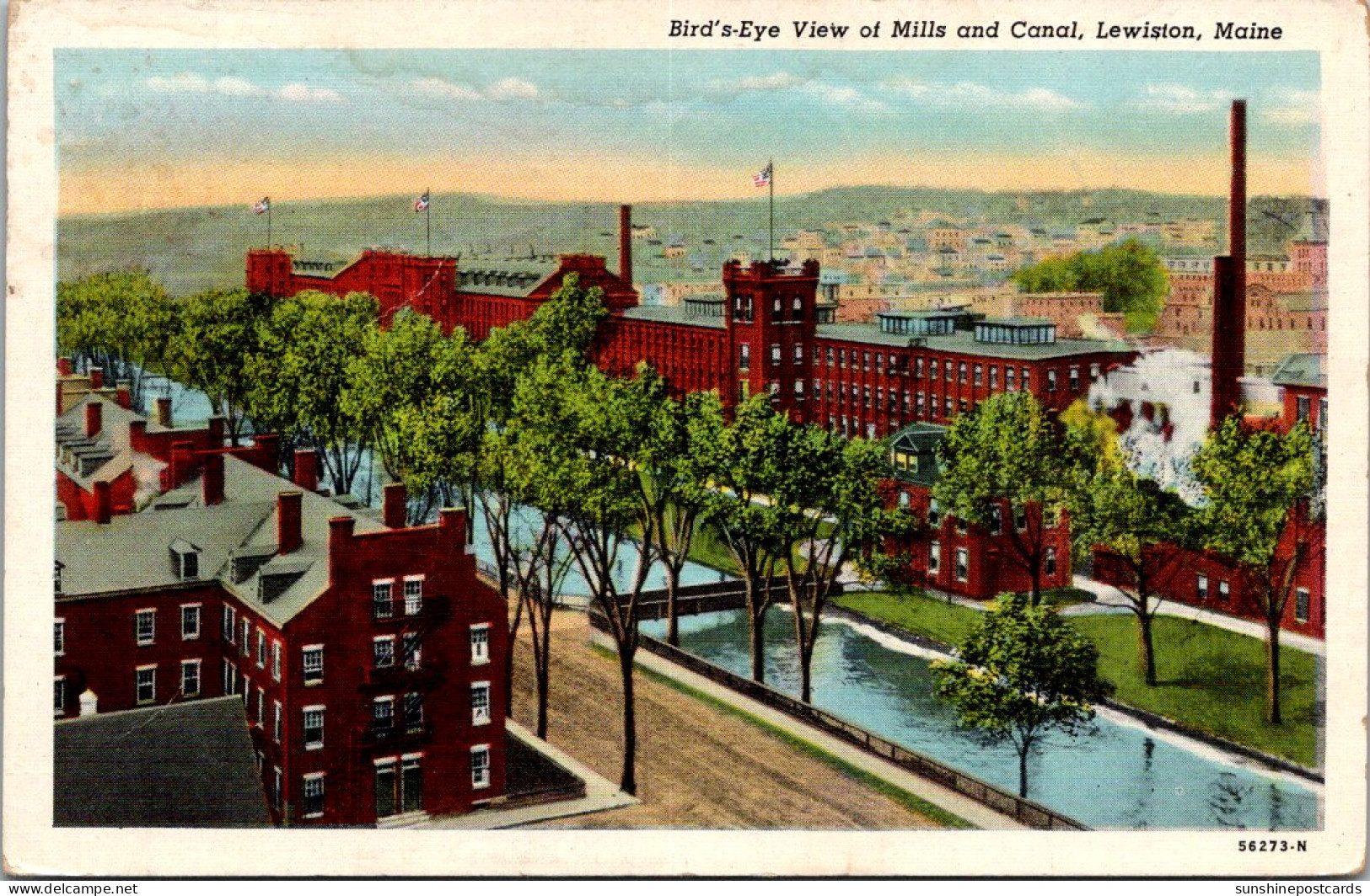 Maine Lewiston Birds Eye View Of Mills And Canal 1951 Curteich - Lewiston