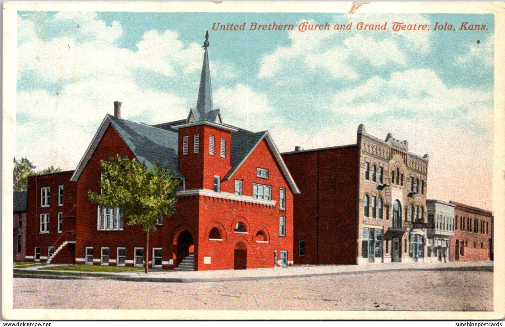 Kansas Iola United Brethren Church And Grand Theatre 1916 - Andere & Zonder Classificatie