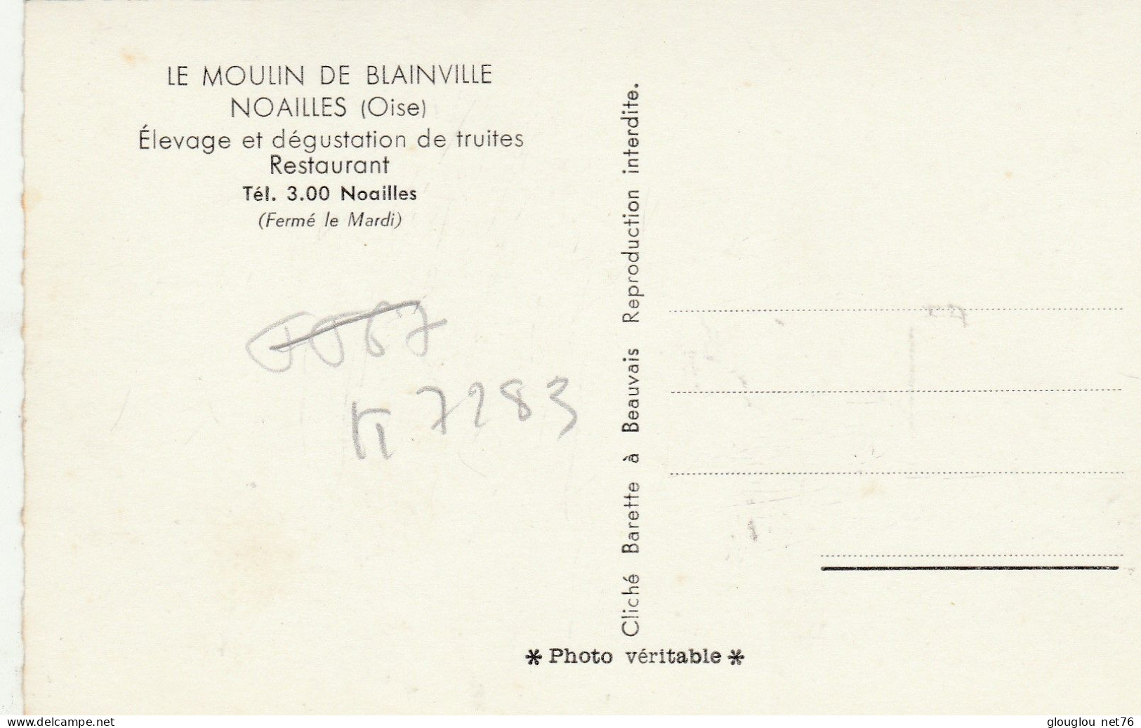 60-NOAILLES..LE MOULIN DE BLAINVILLE...ELEVAGE ET DEGUSTATION DE TRUITES..RESTAURANT...CPSM PETIT FORMAT - Noailles