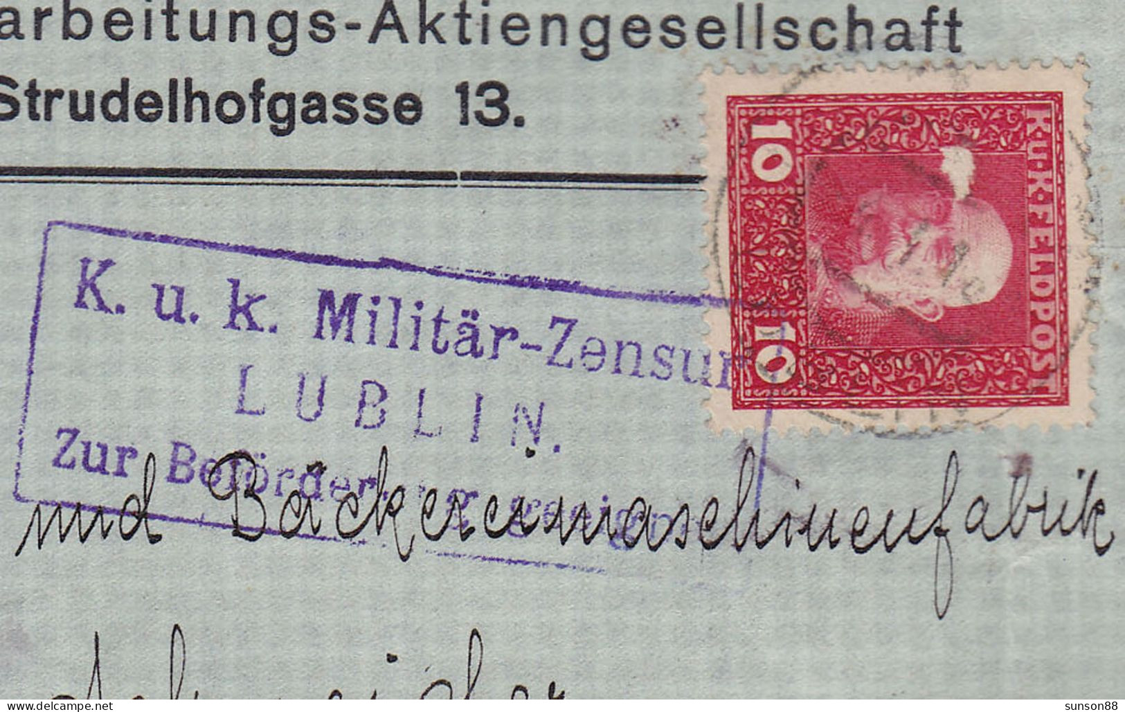 Austria WWI. Fieldpost Cover.  “KuK Militar-Zensur LUBLIN Zur Beforger Geeign ” Tied With Single K.U.K.FELDPOST Franz - Santé