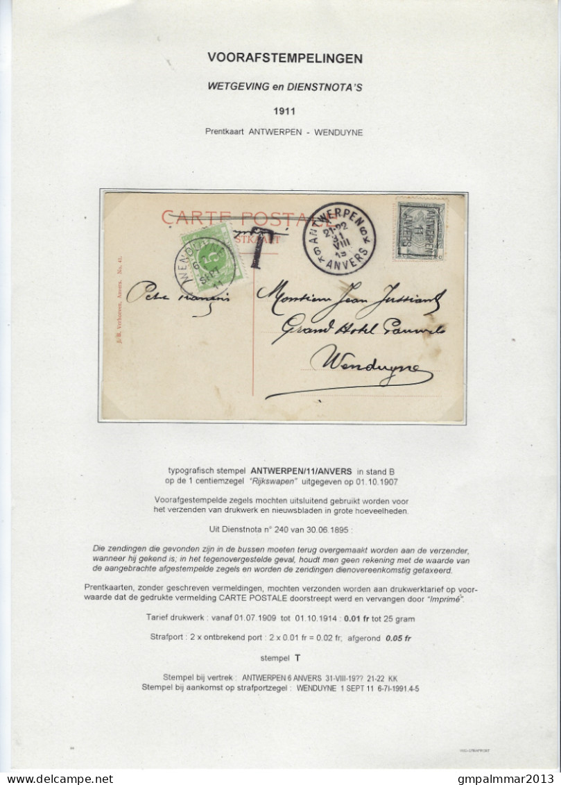 Postkaart Met TYPO Nr. 16 Verstuurd Van ANTWERPEN Naar WENDUYNE Met Strafport ; Details & Staat Zie 3 Scans ! LOT 363 - Sonstige & Ohne Zuordnung