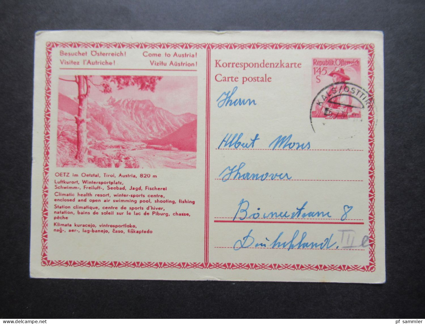 Österreich 1954 2x Bildganzsache Oetz Im Oetztal 1x Mit Stempel Verkehrsverein Kals Osttirol Beide Nach Hannover Gesend - Postkarten