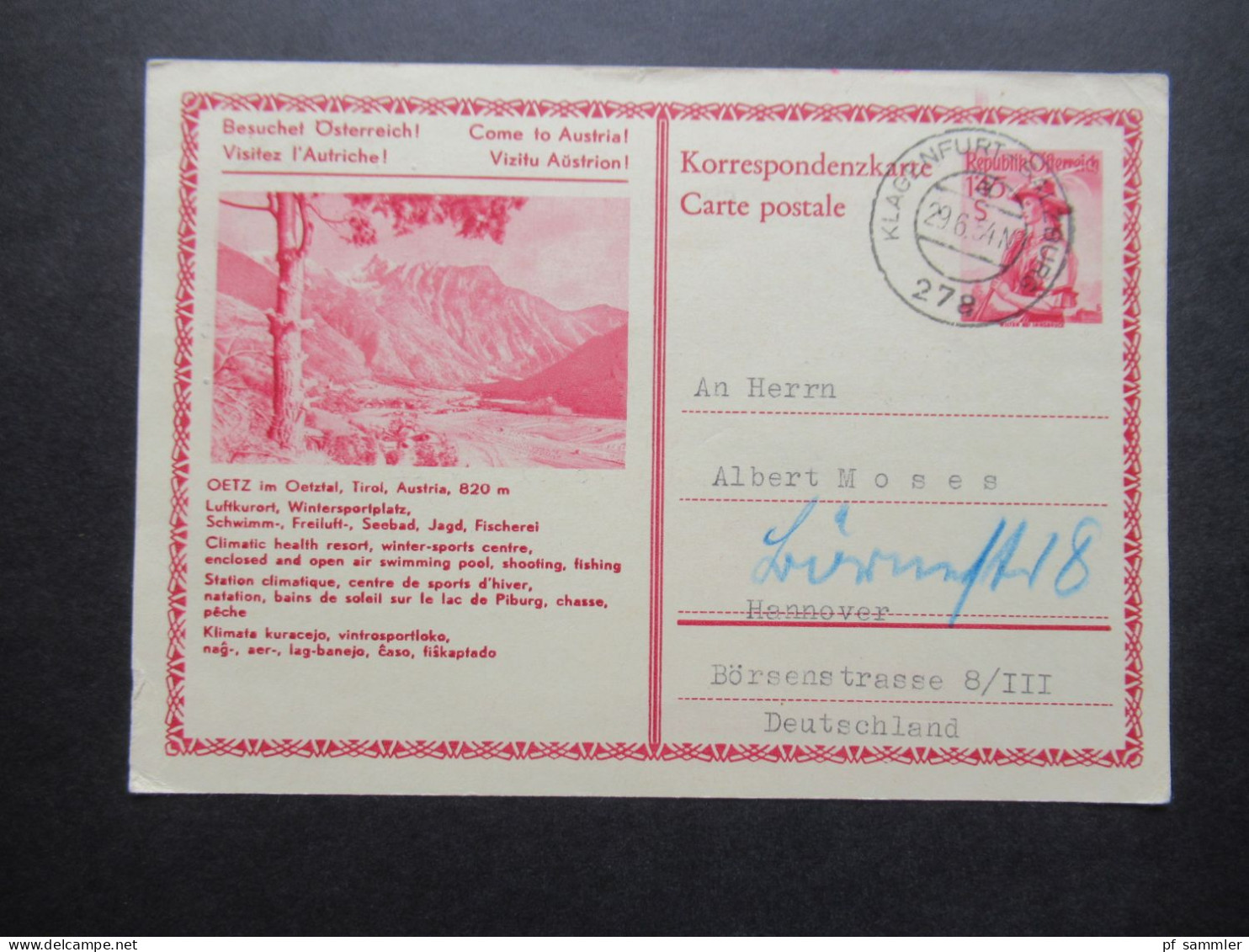 Österreich 1954 2x Bildganzsache Oetz Im Oetztal 1x Mit Stempel Verkehrsverein Kals Osttirol Beide Nach Hannover Gesend - Postcards