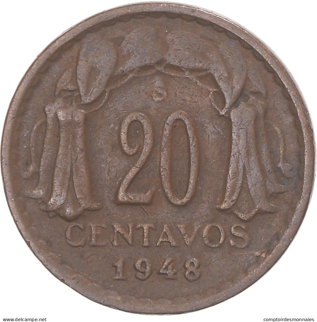 Monnaie, Chili, 20 Centavos, 1948 - Chili