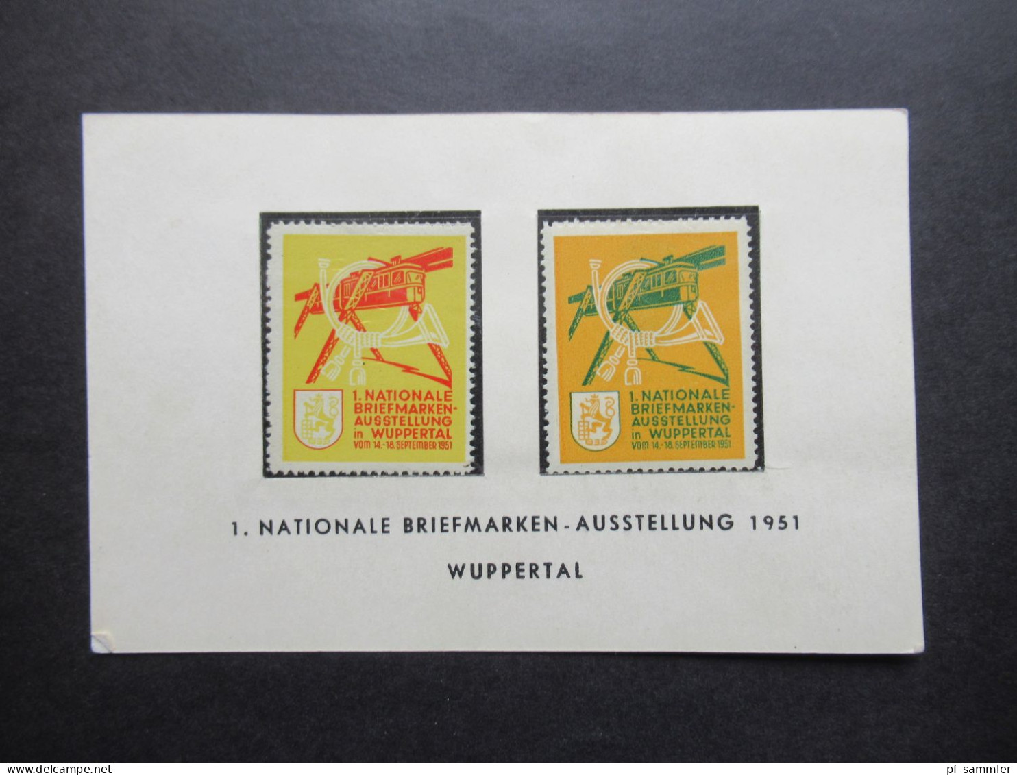BRD 1951 Vignette Ungebraucht 2 Stück 1. Nationale Briefmarken Ausstellung 1951 Wuppertal / Lindner PK - Erinnophilie