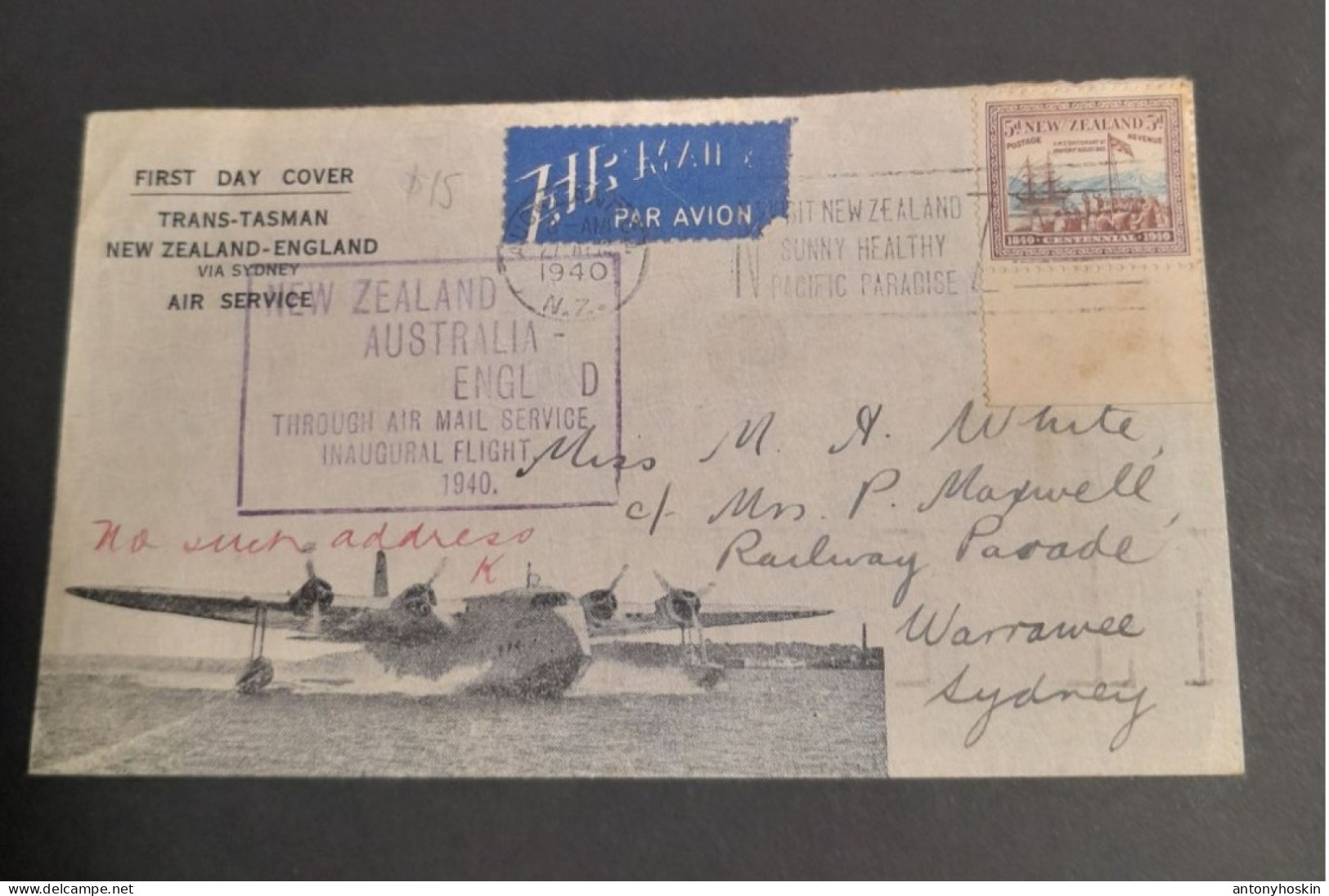 27 April 1940 New Zealand - Australia -England First Day Cover - Airmail