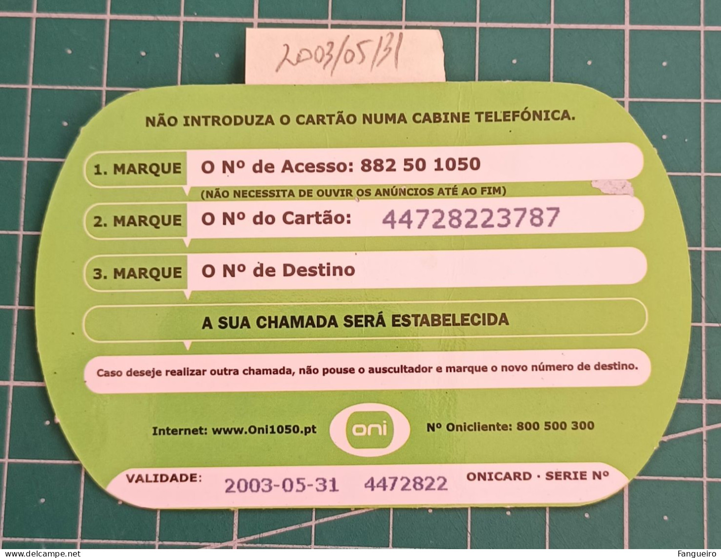 PORTUGAL PREPAID USED PHONECARD ONI - 2003-05-31 - 3,24 € - Portugal