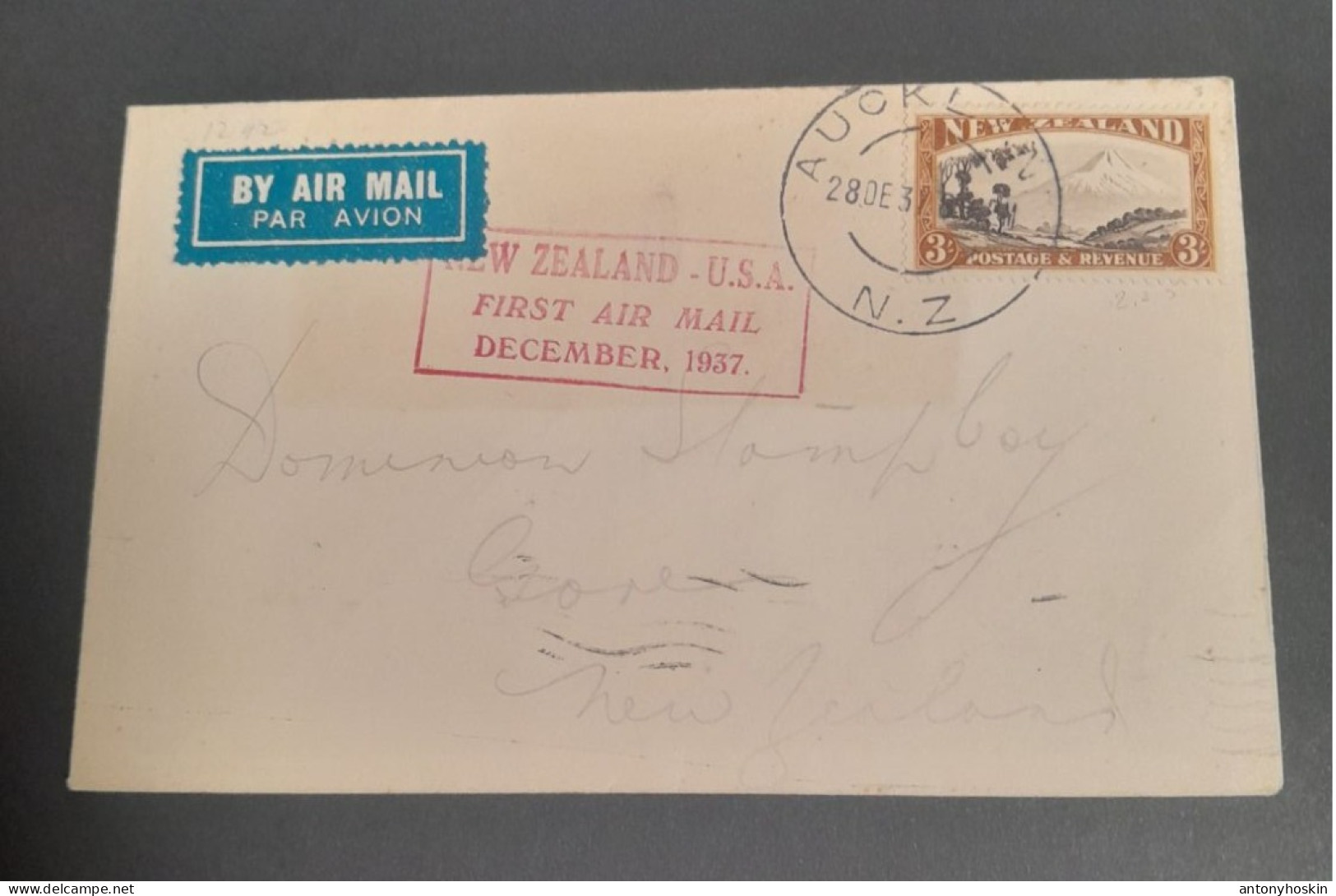 28:Dec 1937 First Air Mail NZ -USA Honolulu - Luftpost