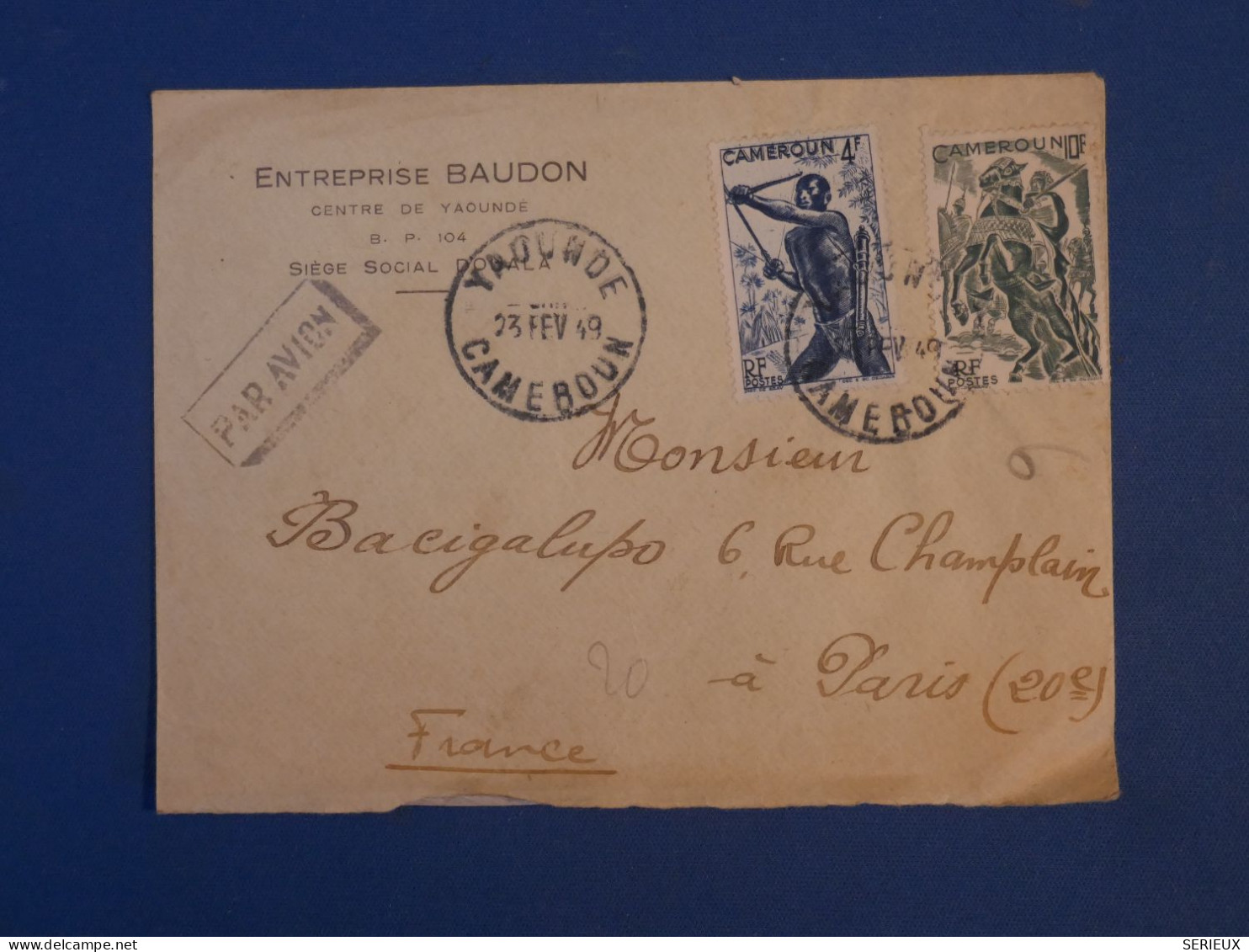 BX2  CAMEROUN  BELLE LETTRE PRIVEE 1949 YAOUDé A PARIS FRANCE + AFFRANCH. INTERESSANT +++ - Briefe U. Dokumente