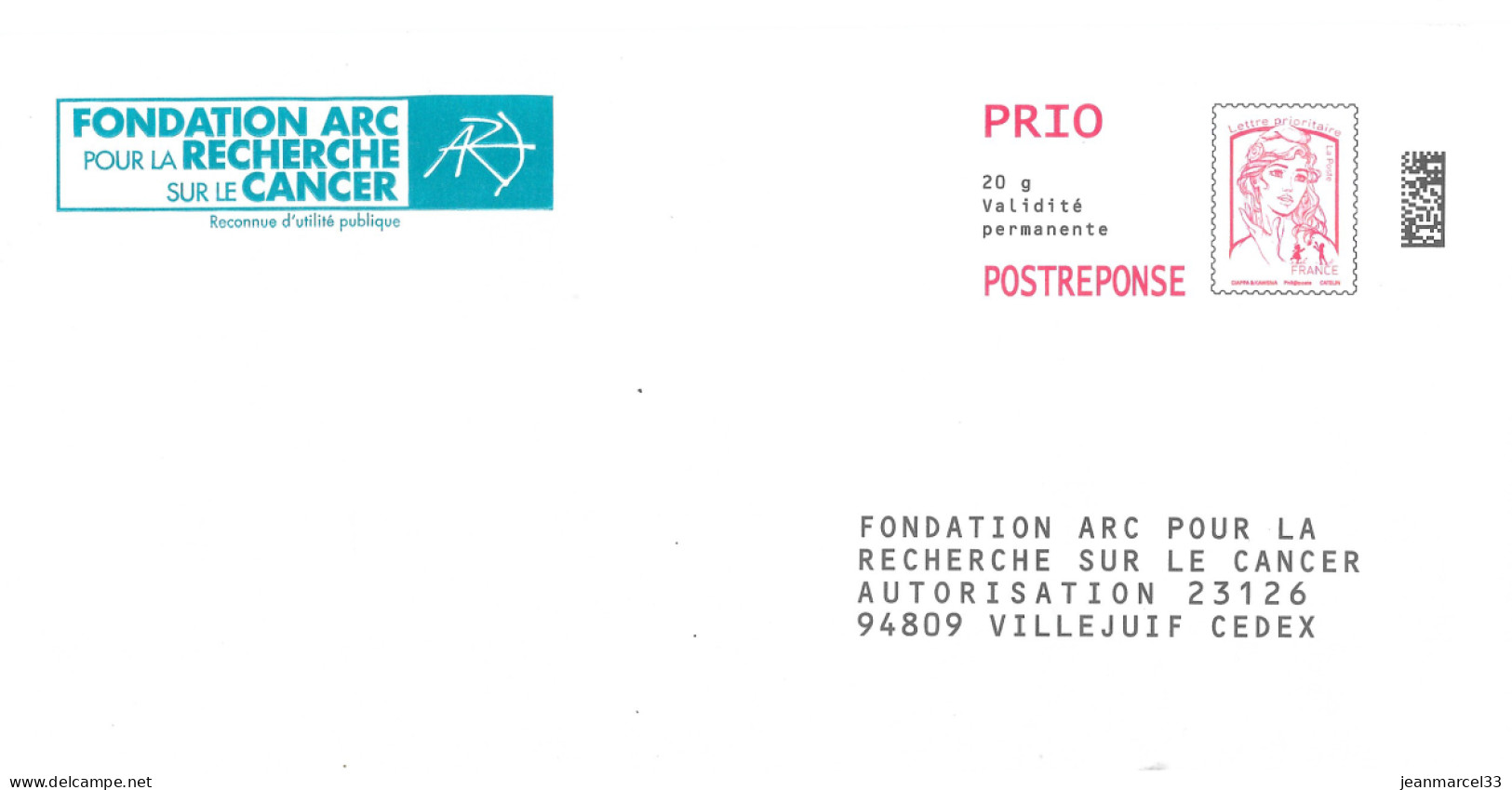 Lettre Entier Timbre Ciappa Prio Postreponse SV Rouge Fondation ARC - PAP: Antwort/Ciappa-Kavena