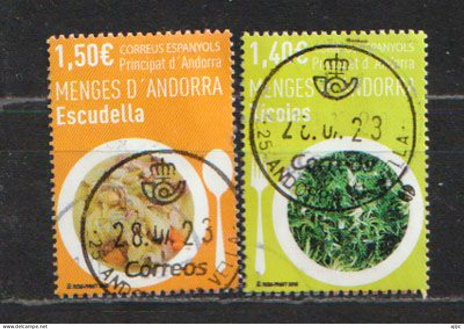 2020. Menges D'Andorra:Especialidades Culinarias De Andorra:Escudella & Xicoies,serie De 2 Sellos Usados ​​de 1ª Calidad - Usados