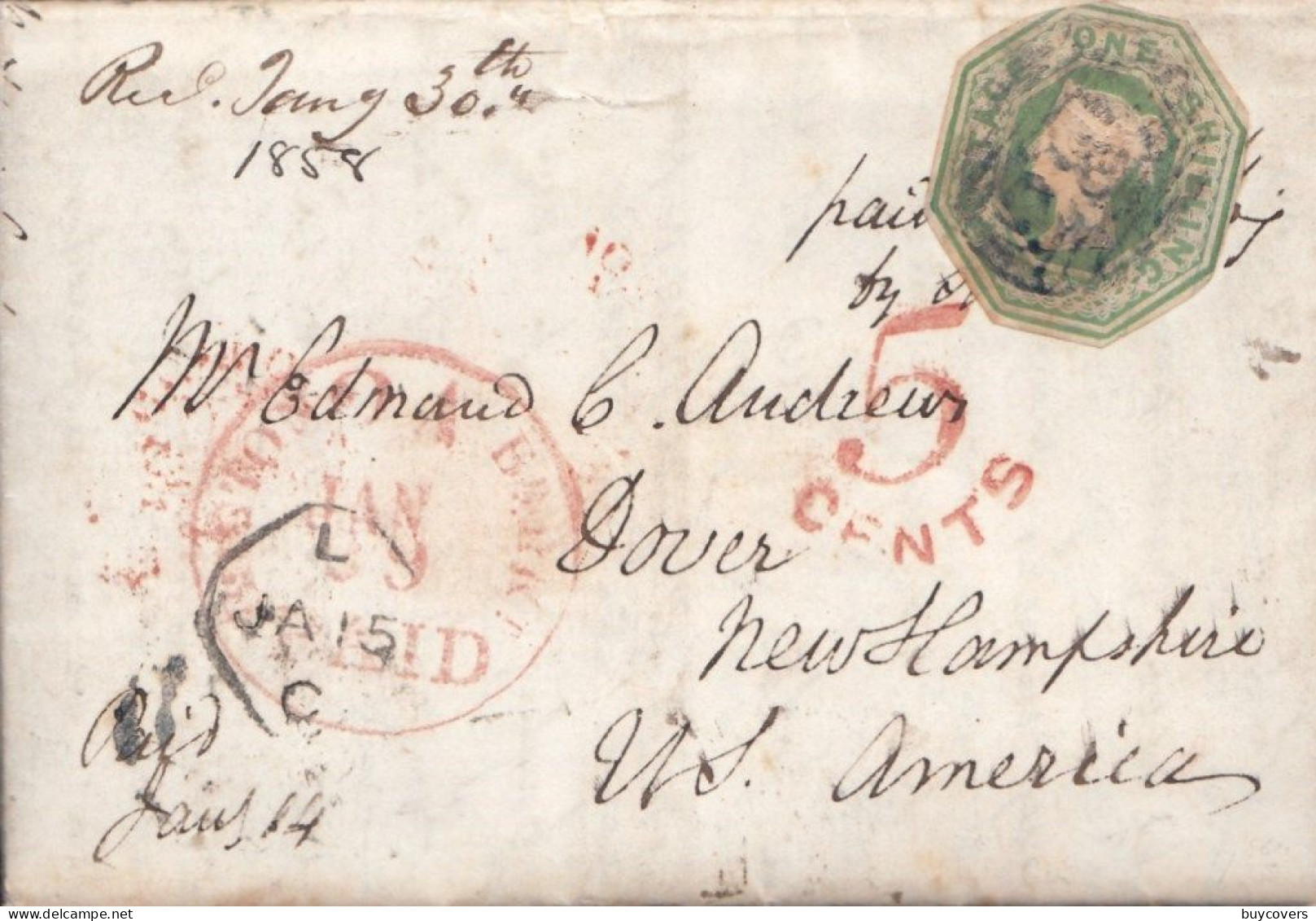 Z117 -INGHILTERRA - Via Di Mare - Lettera Con Testo Del 1858 Da Modbury A Dover Nel New Hampshire (USA) Con Lilliput - Storia Postale