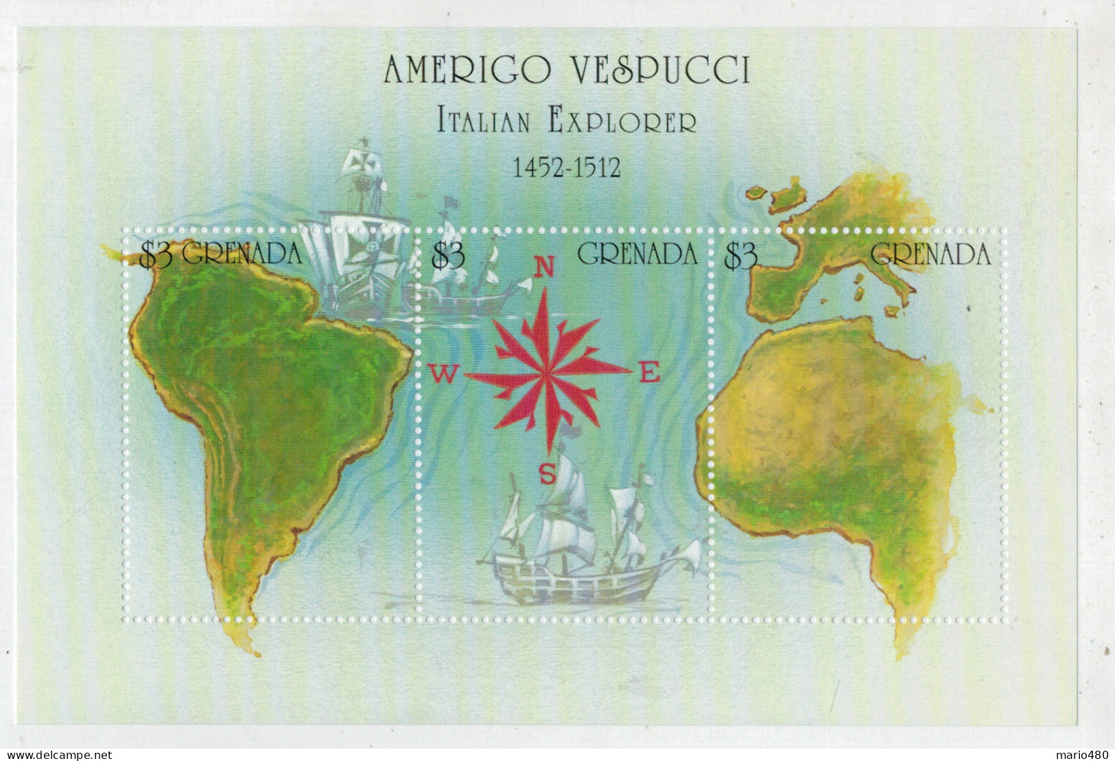 AMERIGO  VESPUCCI   ITALIAN  EXPLORER  1452-1512    1 SHEET  WITH 3 STAMP  MNH°° - Grenada