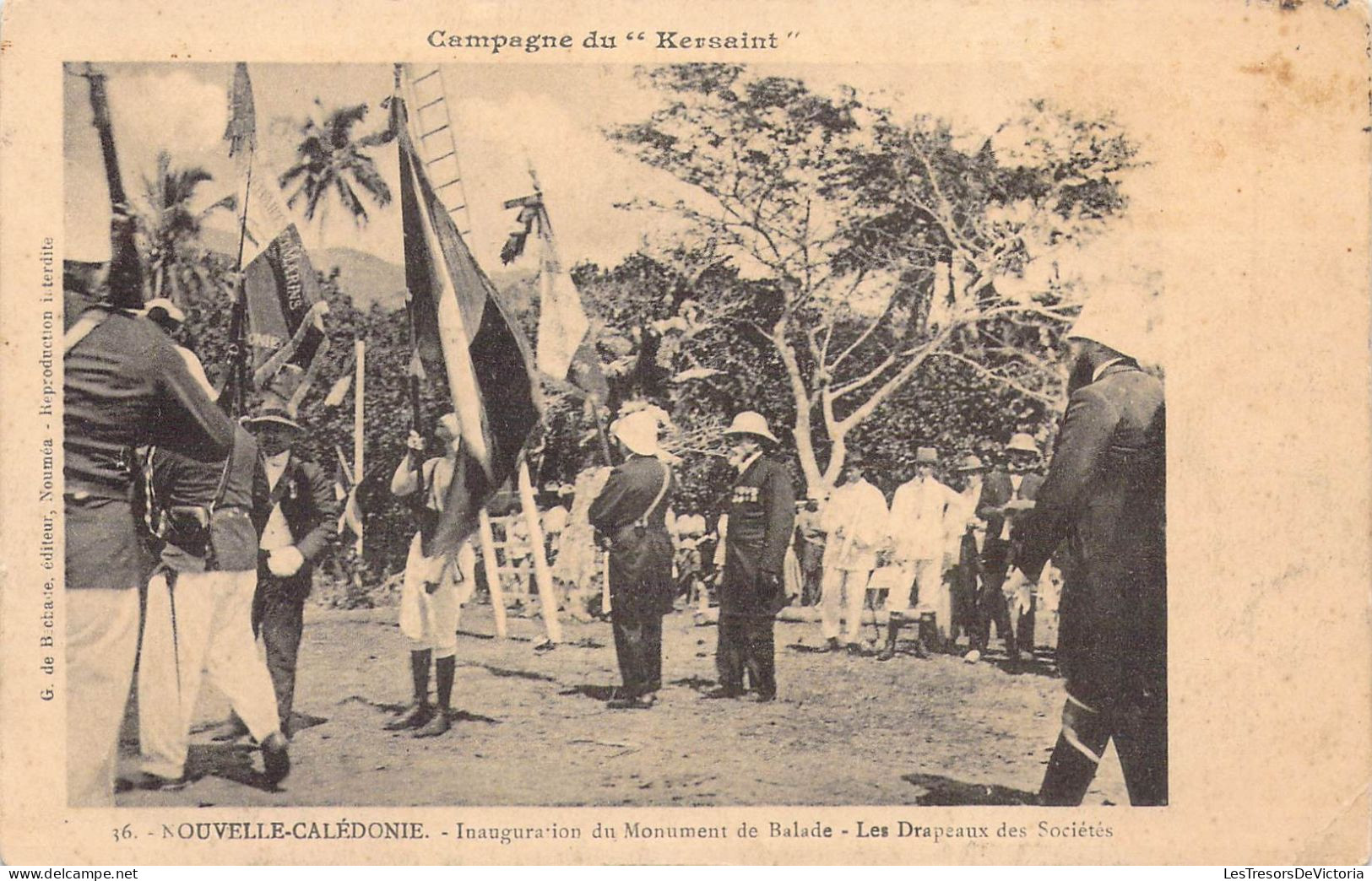 FRANCE - NOUVELLE CALEDONIE - Inauguration Du Monument De Balade - Les Drapeaux Des Sociétés - Carte Postale Ancienne - Nouvelle Calédonie