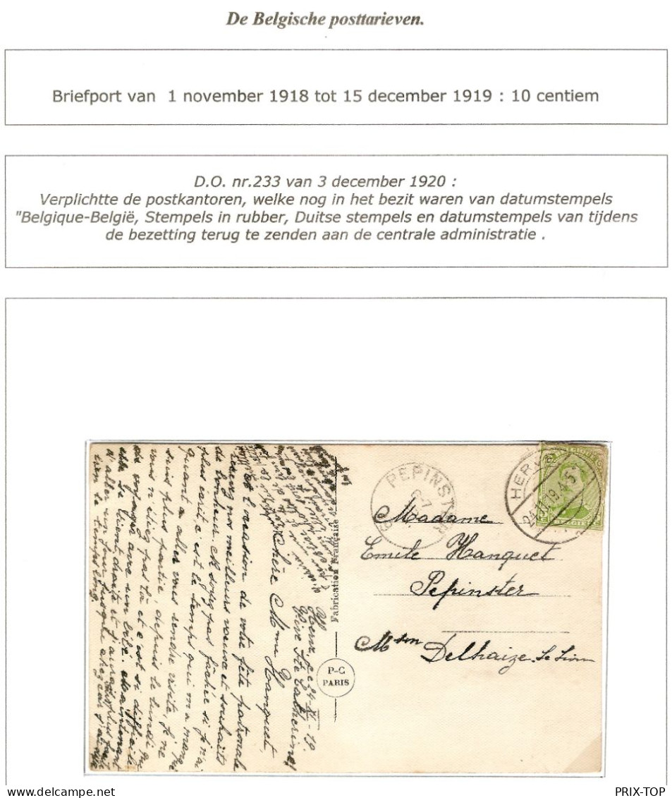 TP 137 S/CP Fantaisie Obl. Càp Période Allemande Herve 24/11/19 > Pépinster C. D'arrivée - Fortune Cancels (1919)