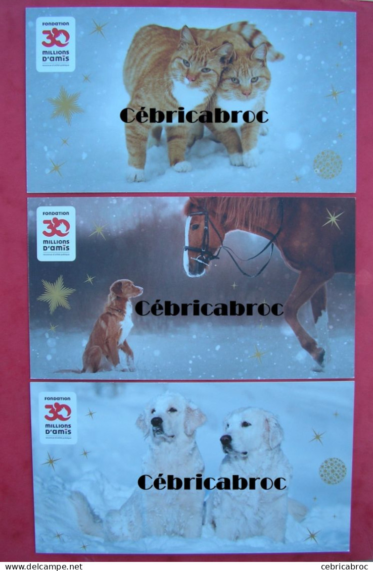 LCPPRD - FONDATION 30 MILLIONS D'AMIS - Lot De 3 Cartes - Chats, Chiens, Cheval - Sammlungen & Sammellose