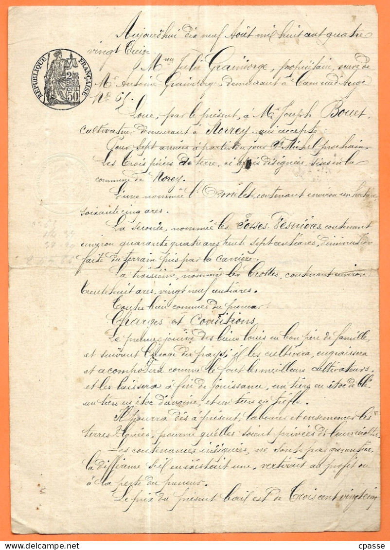 1893 Bail De Location De 3 Pièces De Terre à 14 NORREY Près Caen Par Mme Julie GRAINDORGE Envers M. BOUET Cultivateur - Manuscrits