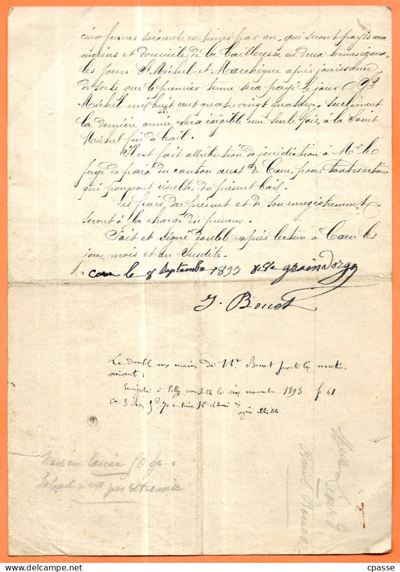 1893 Bail De Location De 3 Pièces De Terre à 14 NORREY Près Caen Par Mme Julie GRAINDORGE Envers M. BOUET Cultivateur - Manuscrits