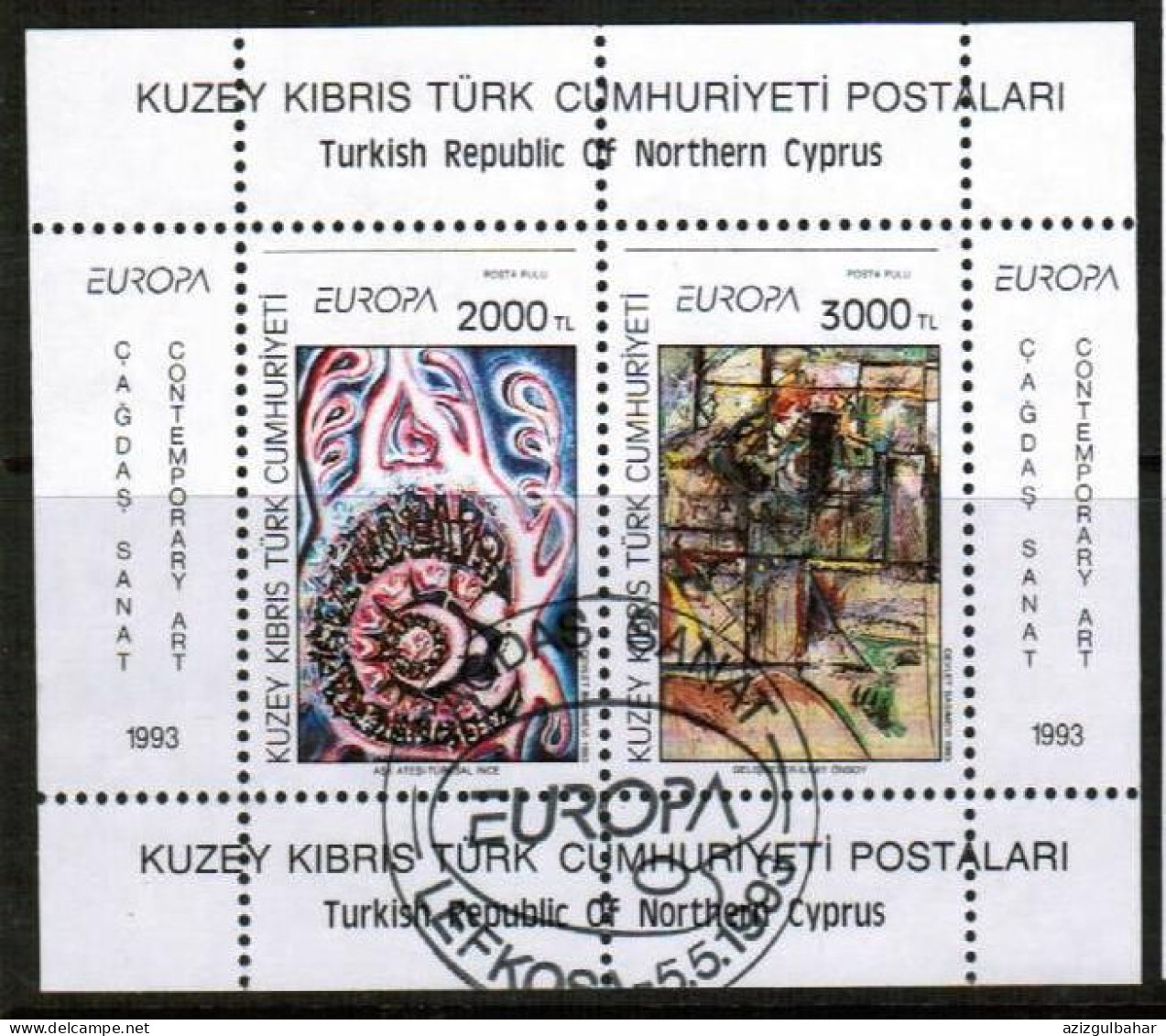 1993 - EUROPA - CONTEMPORARY ART - TURKISH CYPRIOT STAMPS - BLOCK USED - Usados