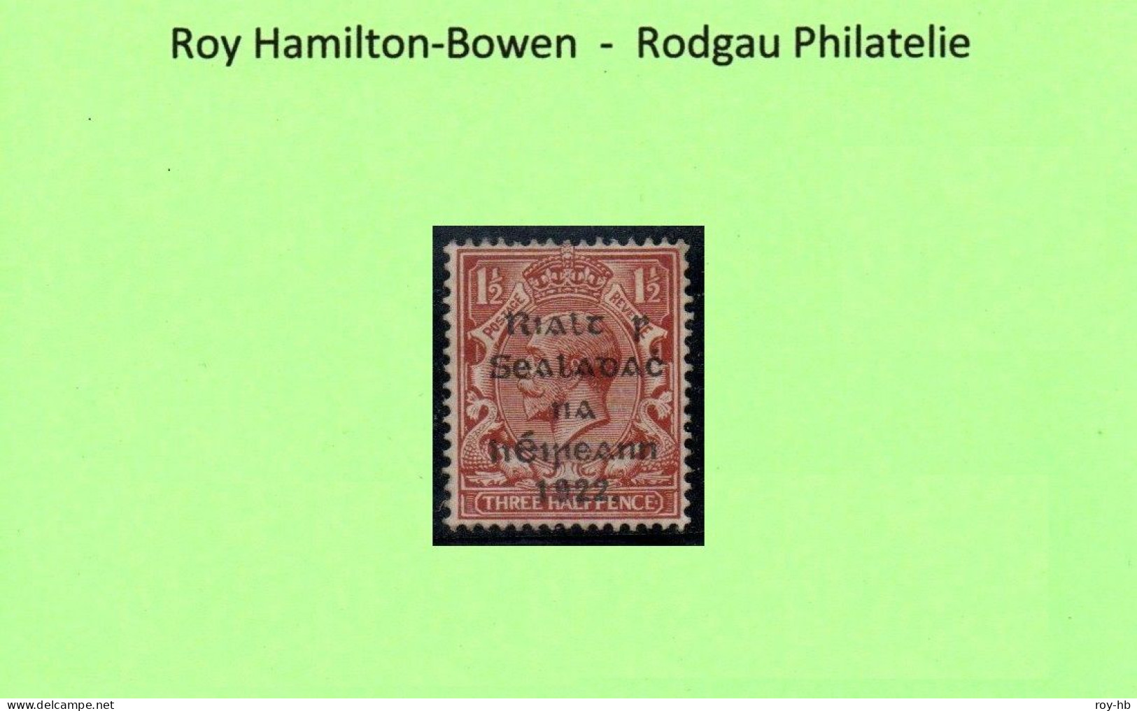 1922 Thom "Black" 1½d With 2nd "A" In "Rialtas" Missing, Only Known Mint Example. - Ungebraucht