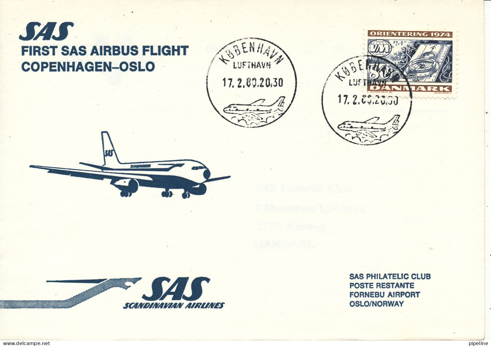 Denmark First SAS Airbus Flight  Copenhagen - Oslo 18-2-1980 - Briefe U. Dokumente