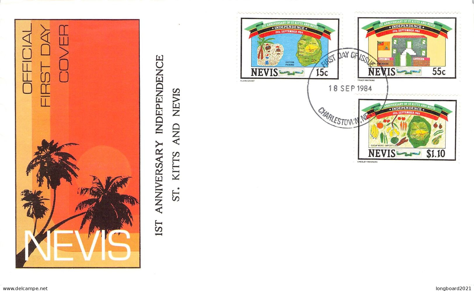 NEVIS - FDC 1984Mi 182-184 1st ANNIV OF INDEPENDENCE / *2025 - St.Kitts-et-Nevis ( 1983-...)