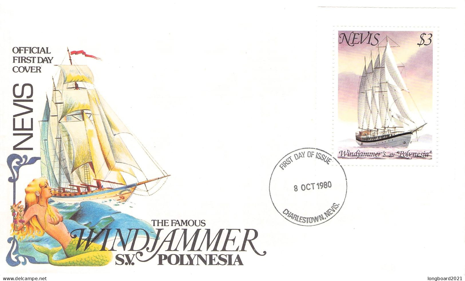 NEVIS - FDC 1984 Mi 82A WINDJAMMER S.V. POLYNESIA / *2026 - St.Kitts And Nevis ( 1983-...)