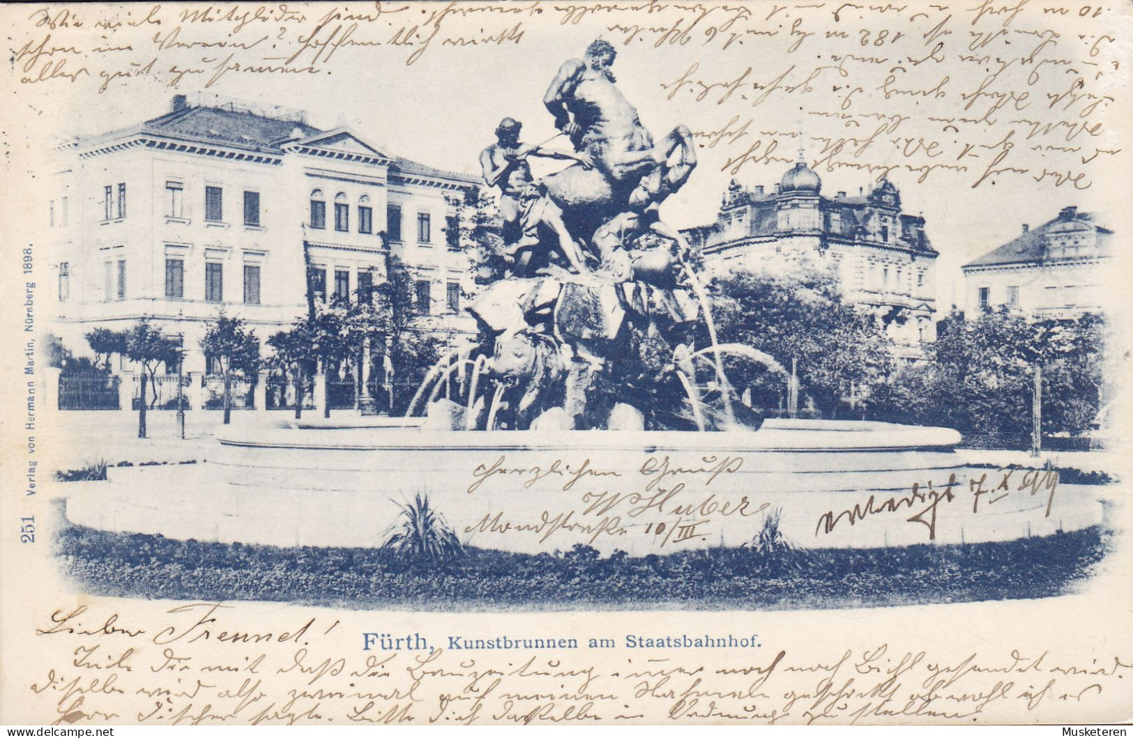 Bayern PPC Fürth Kunstbrunnen Am Staatsbahnhof Verlag Hermann Martin, 1898 FUERTH 1898 MÜNCHEN Simple Backside (2 Scans) - Furth