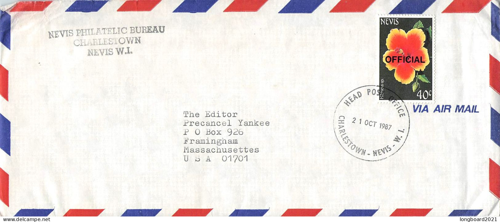 NEVIS - AIRMAIL 1987 - USA Mi D32 / *2027 - St.Kitts Und Nevis ( 1983-...)