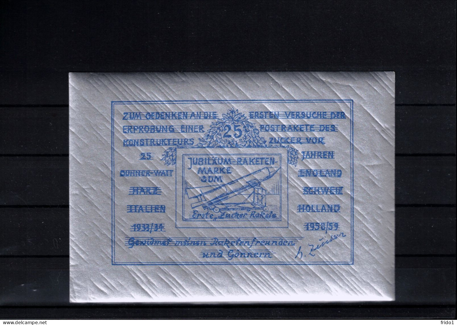 Germany / Deutschland 1961 Rocket Mail - 25 Years Of Zucker Rocket Flight Trials - Interesting Silver Rocket Label - Ungebraucht