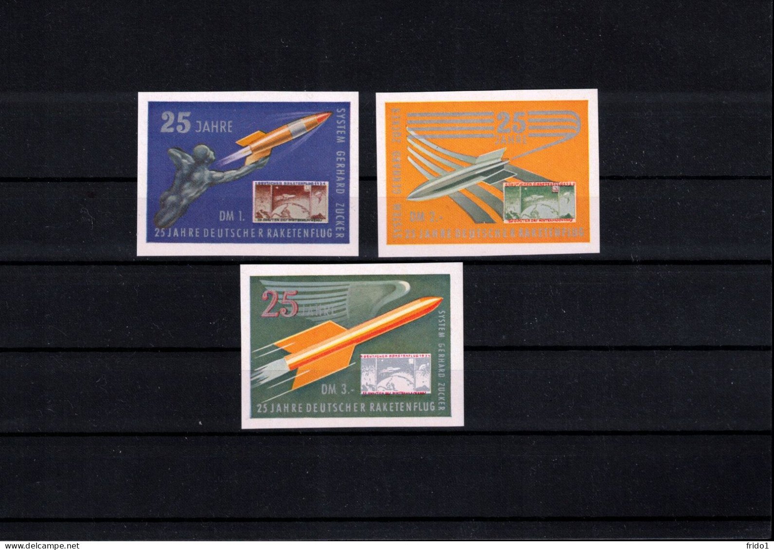 Germany/Deutschland 1961 Rocket Mail-25 Years Of Zucker Rocket Flight Trials - Interesting Labels Imperforated Set - Ungebraucht