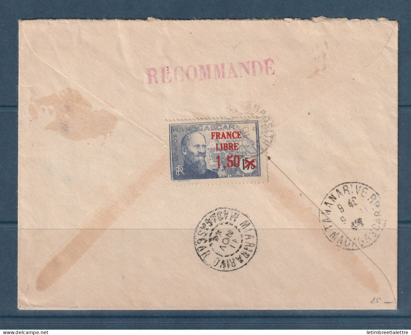 Madagascar - YT N° 263 - Oblitéré Ambositra En Recommandé - 1944 - Lettres & Documents