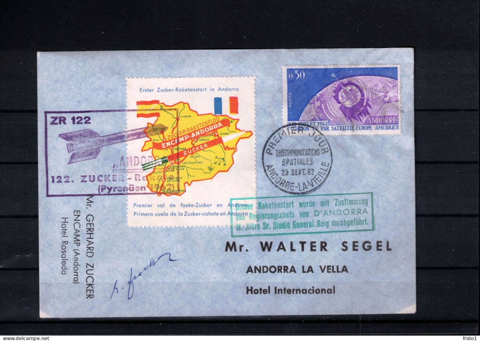 French Andorra 1962 Rocket Mail - Zucker Rocket ZR 122 Interesting Cover With Zucket Signature - Briefe U. Dokumente