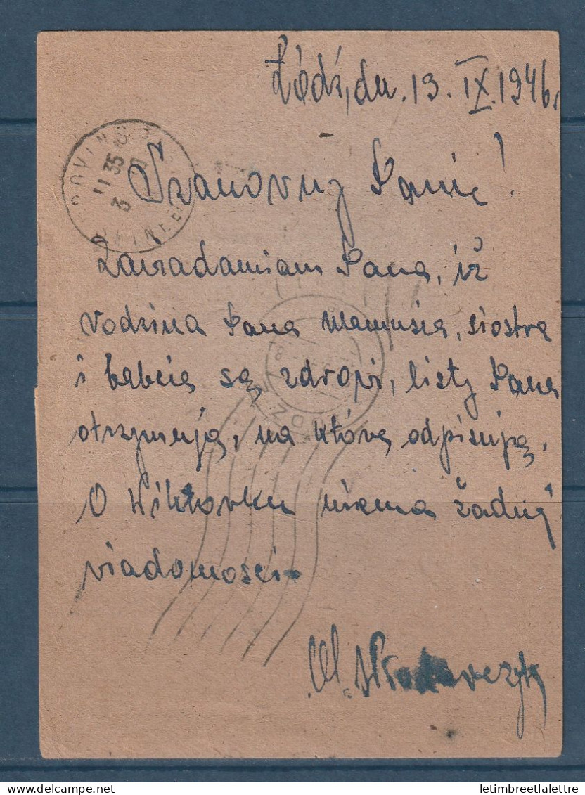 Pologne - Entier Postal En Recommandé - Avec Complément D'affranchissement - Pour La France - 1946 - Postwaardestukken