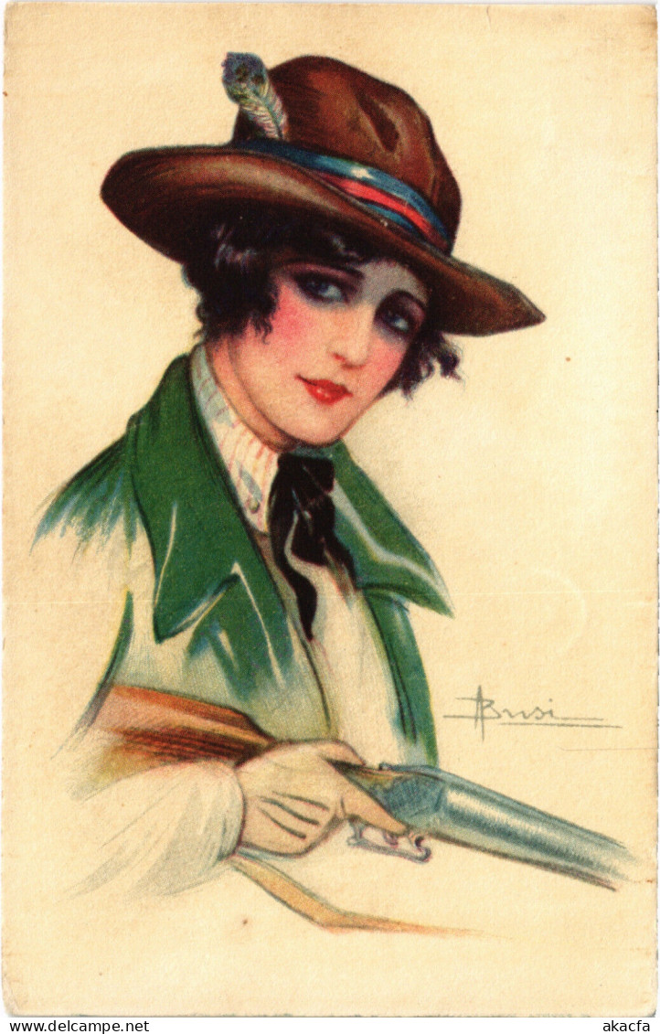 PC ARTIST SIGNED, A. BUSI, LADY, HUNTRESS, Vintage Postcard (b48692) - Busi, Adolfo