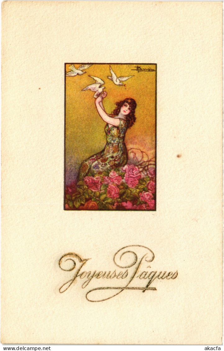 PC ARTIST SIGNED, A. BUSI, JOYEUSES PAQUES, Vintage EMBOSSED Postcard (b48705) - Busi, Adolfo