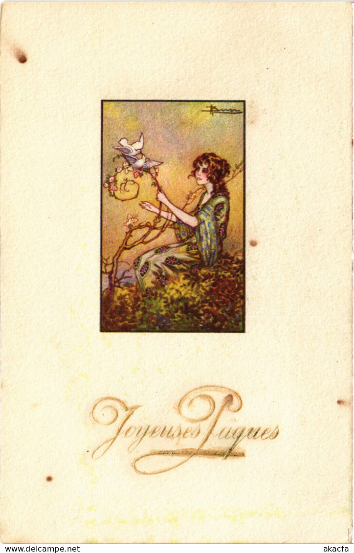 PC ARTIST SIGNED, A. BUSI, JOYEUSES PAQUES, Vintage EMBOSSED Postcard (b48706) - Busi, Adolfo