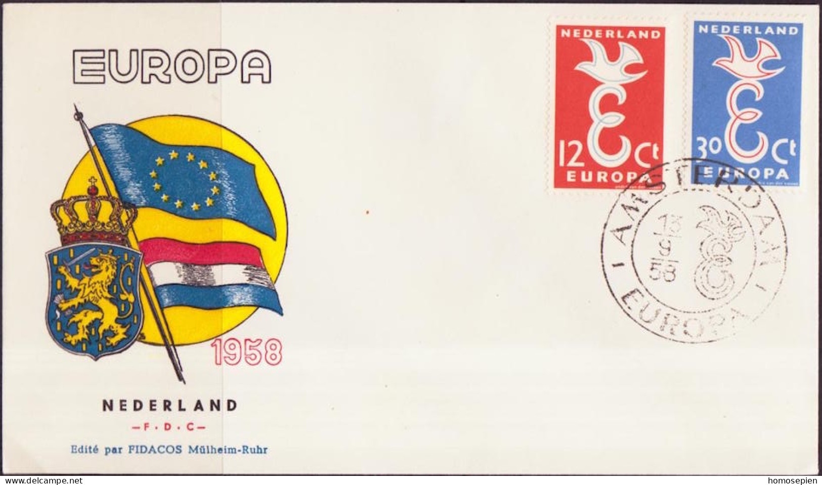 Europa CEPT 1958 Pays Bas - Netherlands - Niederlande FDC1 Y&T N°691 à 692 - Michel N°718 à 719 - 1958