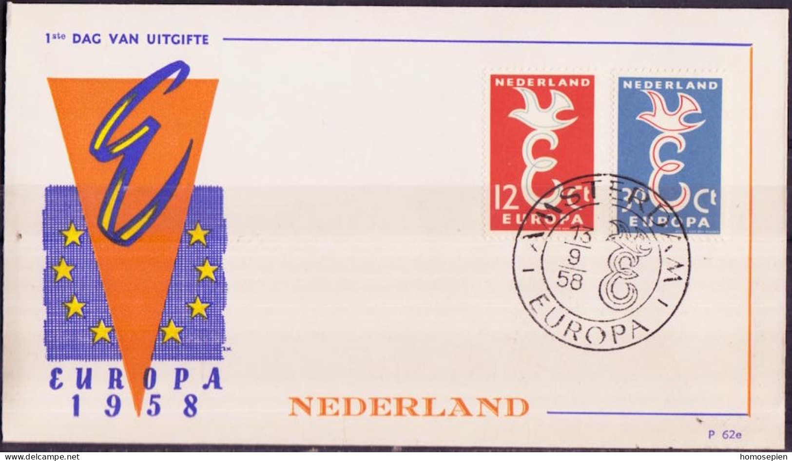 Europa CEPT 1958 Pays Bas - Netherlands - Niederlande FDC3 Y&T N°691 à 692 - Michel N°718 à 719 - 1958