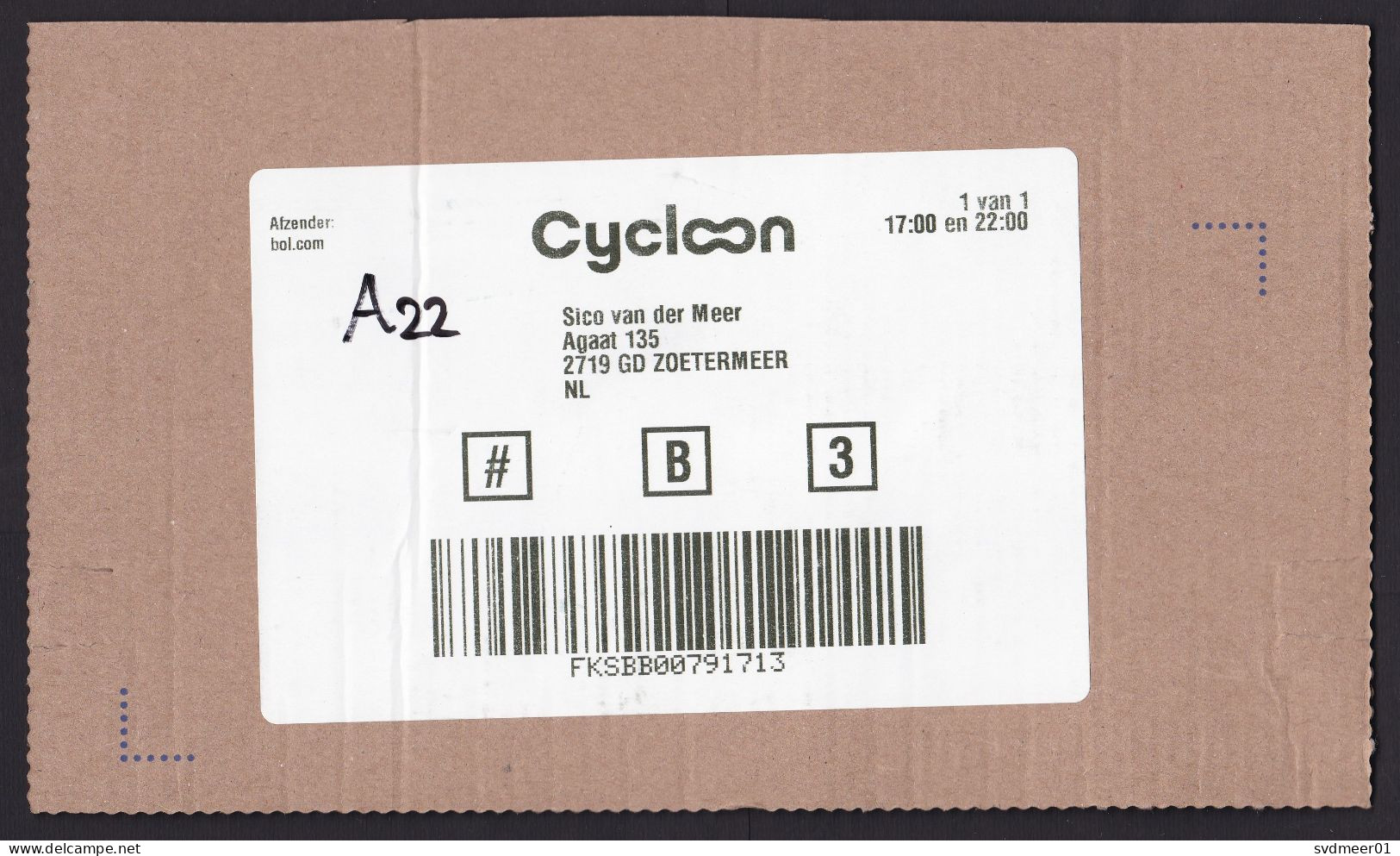 Netherlands: Parcel Fragment (cut-out), 2023, Label Cycloon, Private Bicycle Courier Service (minor Creases) - Briefe U. Dokumente