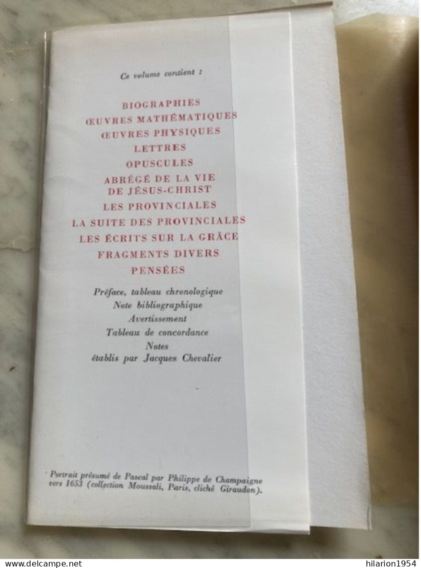 PASCAL - La Pléiade - Oeuvres Complètes - Paru En 1954 -  Edition 2e Trimestre 1976 - La Pléiade