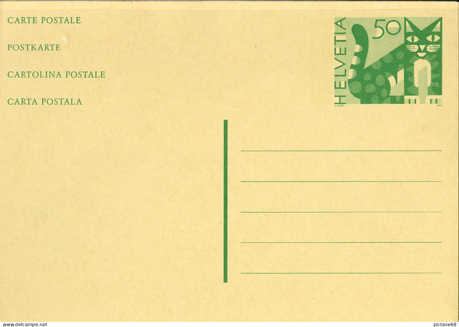 SUISSE / CARTE POSTALE  DE 50cts VERT CHAT - Entiers Postaux