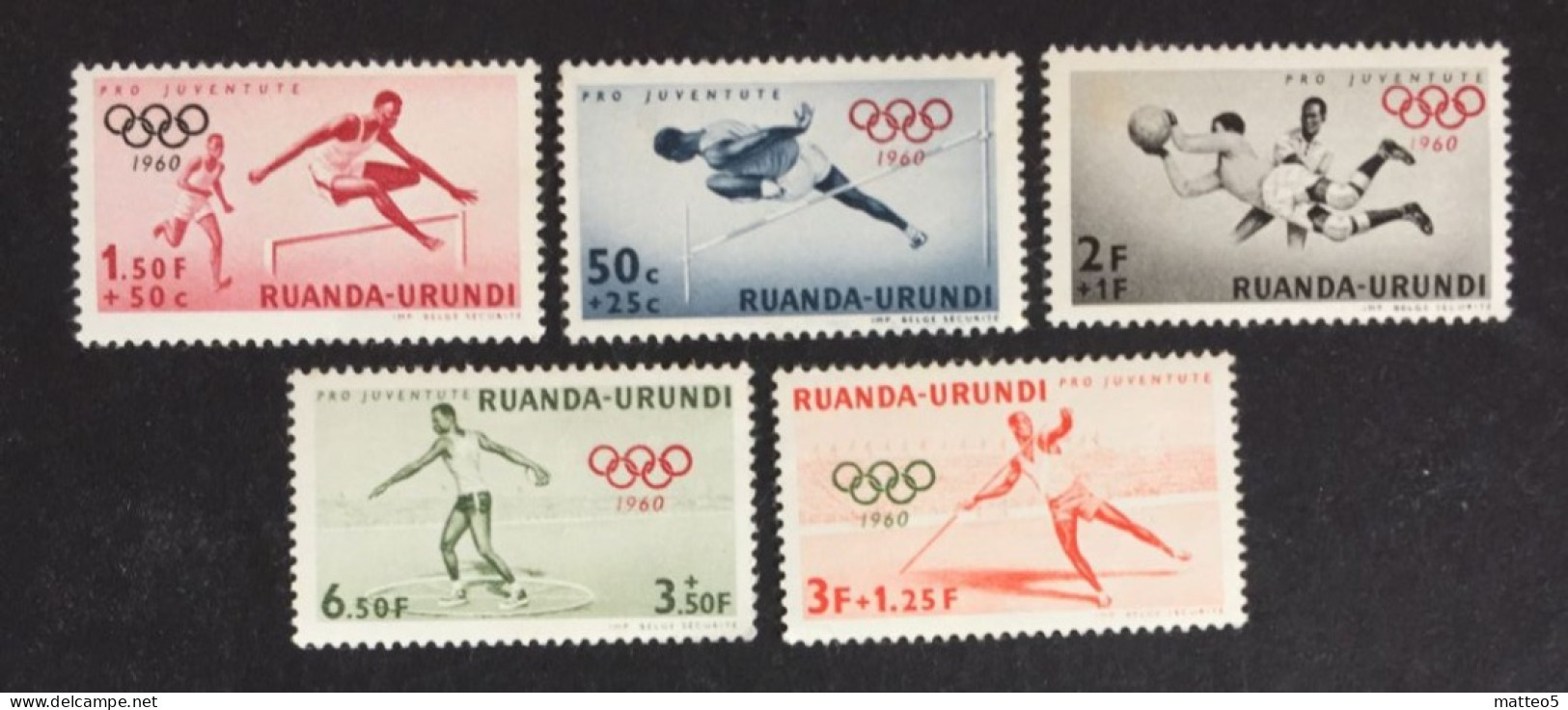1960 - Rwanda Urundi - Summer Olympic Games 1960 - Rome - 5 Stamps Unused - Unused Stamps