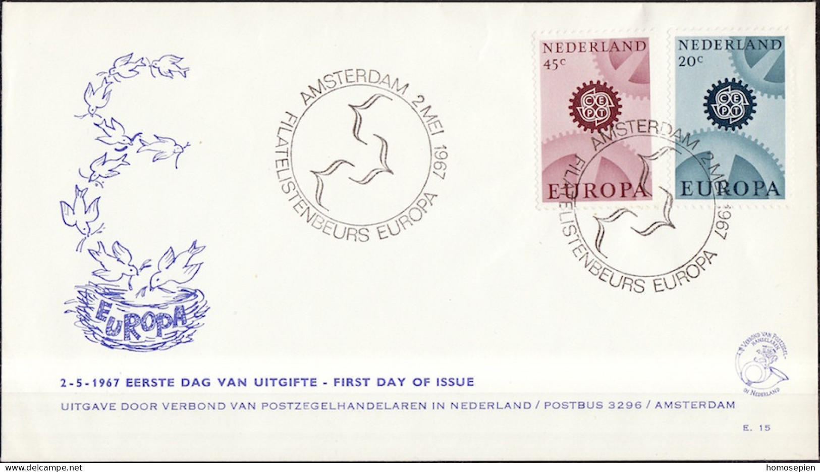 Europa CEPT 1967 Pays Bas - Netherlands - Niederlande FDC2 Y&T N°850a à 851a - Michel N°878y à 879y - Fluorescent - 1967