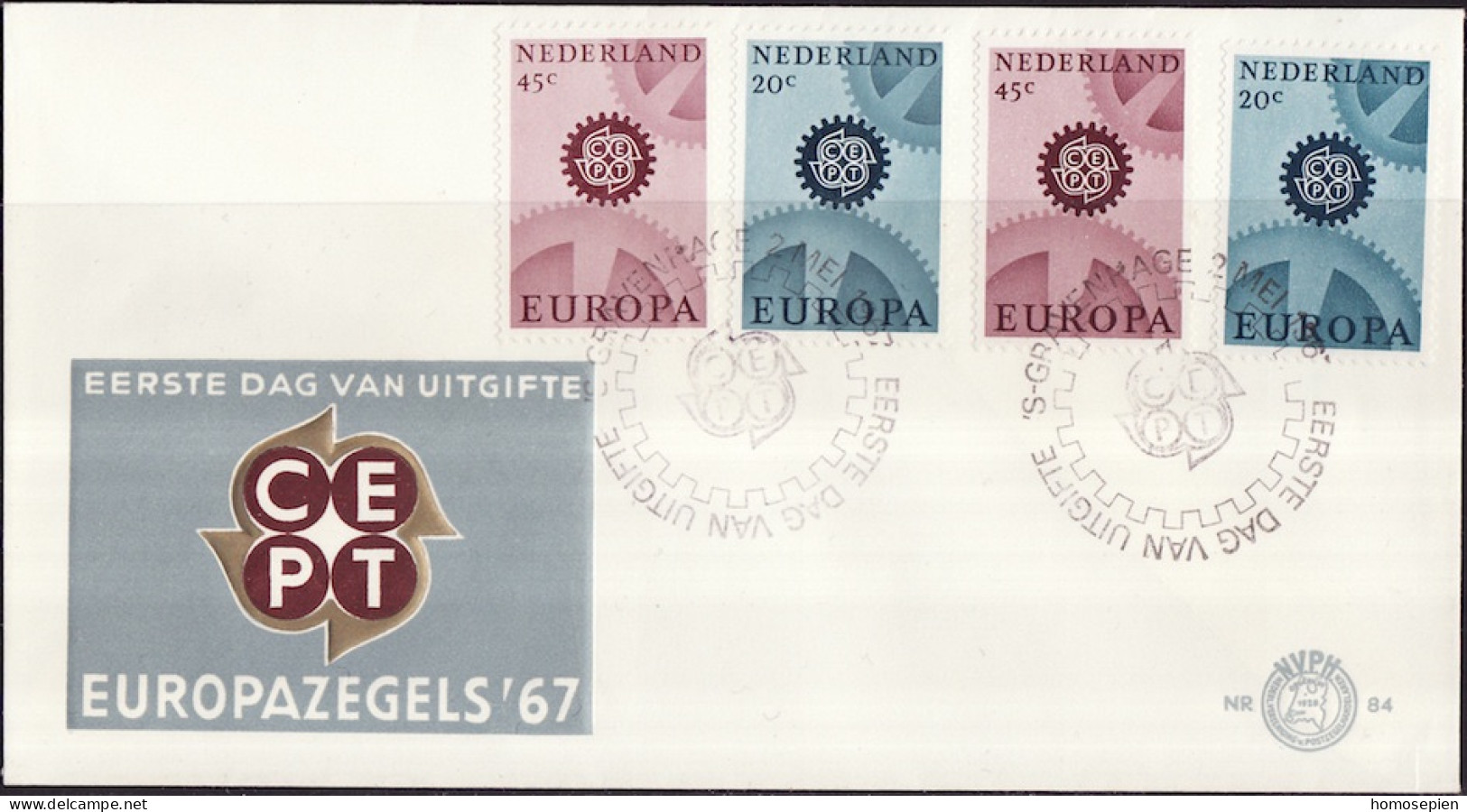 Europa CEPT 1967 Pays Bas - Netherlands - Niederlande FDC Y&T N°850 à 851a - Michel N°878x à 879y - 4 Timbres - 1967