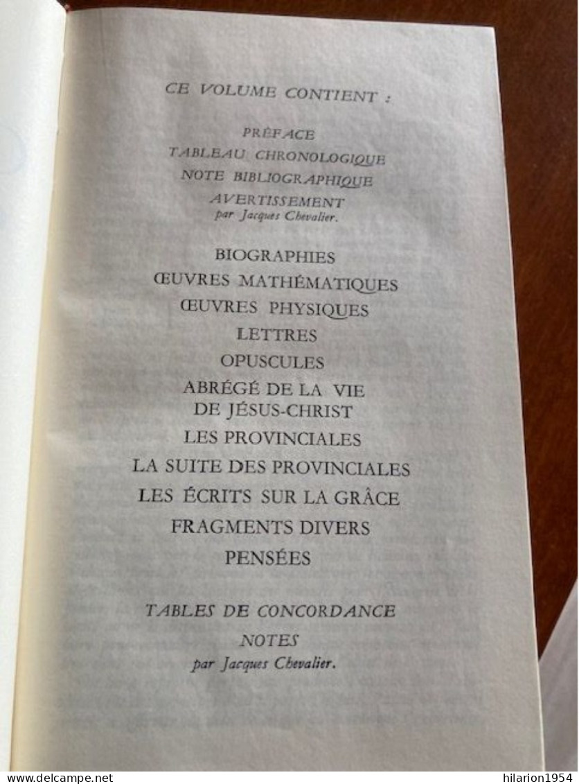 PASCAL - La Pléiade - Oeuvres Complètes - Paru En 1954 -  Edition 3e Trimestre 1969 - La Pléiade