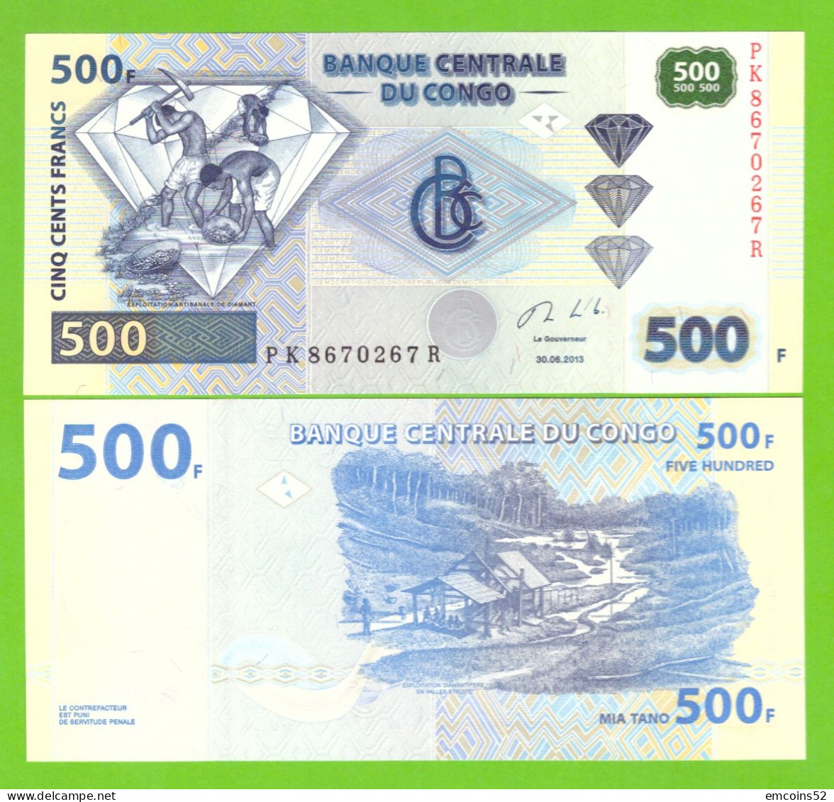 CONGO D.R. 500 FRANCS 2013  P-96 UNC - République Démocratique Du Congo & Zaïre