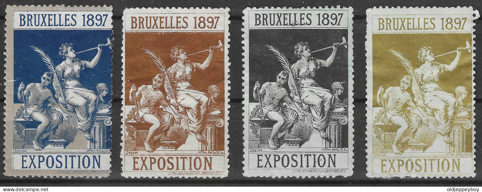 1897 EXPOSITION INTERN DE BRUXELLES BELGIUM BELGIE  SET X 4  COMMERCE  VIGNETTE Reklamemarke Cinderella   - Erinnofilia